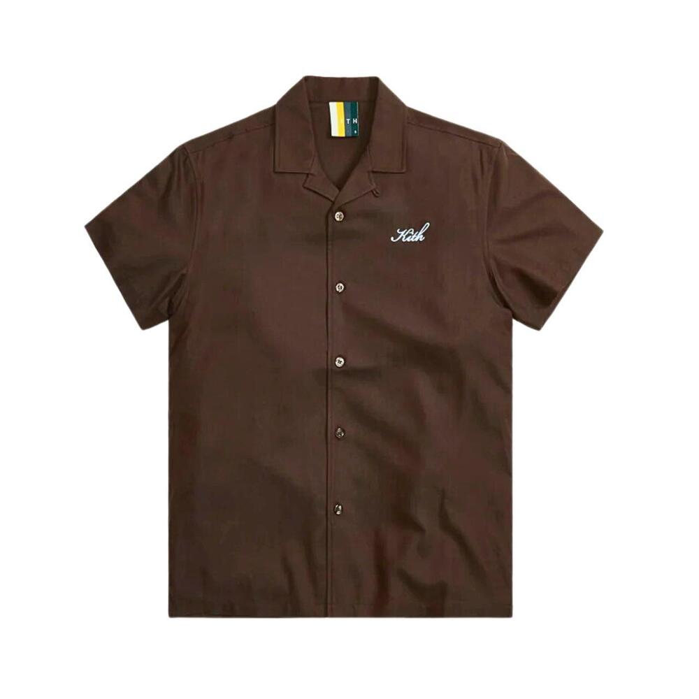 Kith Revere Collar Button-Up Shirt Silk Blend Short Sleeve Brown Mens Size XS